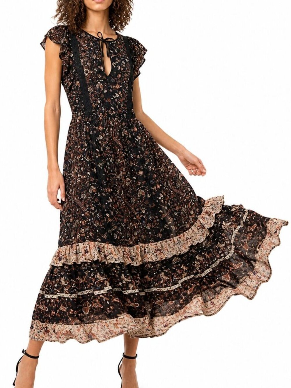 Ulla Johnson Zanna Silk Dress Midnight Floral Ruffle Midi
